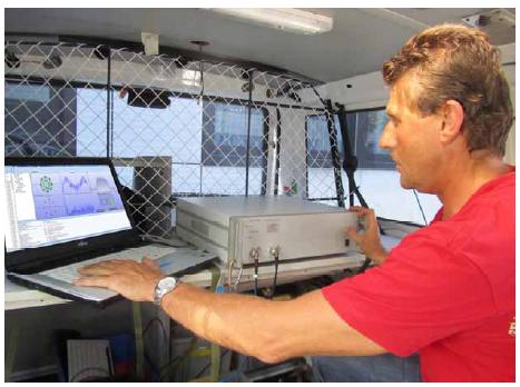 圖1:驅(qū)動測試車中的 TETRA AirAnalyzer (Aeroflex)